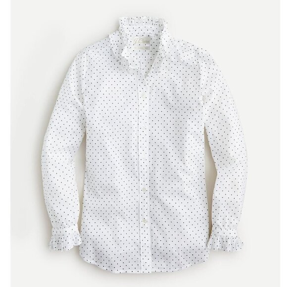 Like New J Crew Classic-fit Ruffle Neck Shirt In Sweet Spots Size 2 - Picture 1 of 7